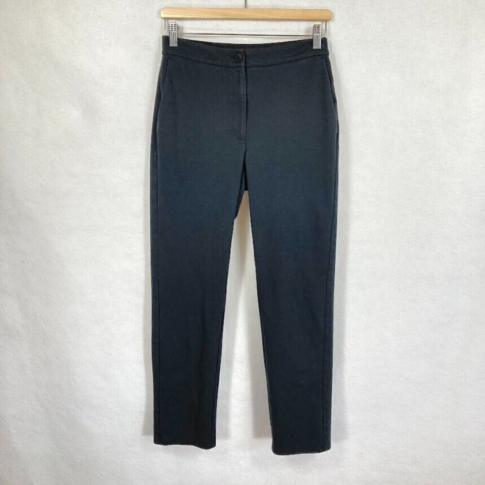 Eileen Fisher Black Knit Straight Leg Ankle Pant Preppy Old Money Luxury XS